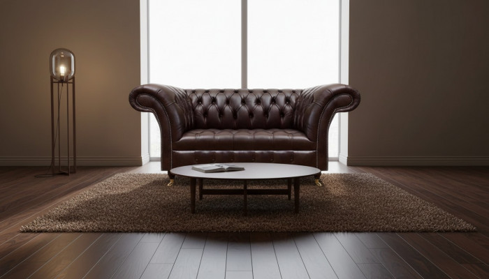 Braune Chesterfield Liederdivan Designer Konschtliedercouch Zweisëtzer