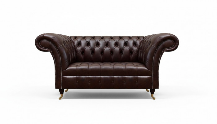 Braune Chesterfield Liederdivan Designer Konschtliedercouch Zweisëtzer