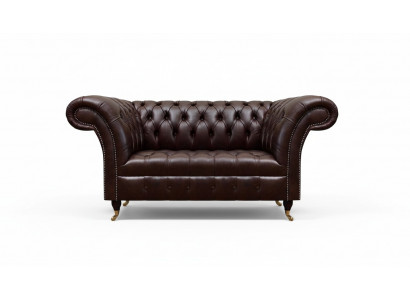 Braune Chesterfield Liederdivan Designer Konschtliedercouch Zweisëtzer