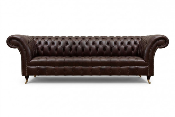 Braune Chesterfield Kënschtleder Couch Modern Sofa Véiersëtzer Sëtzmiwwel