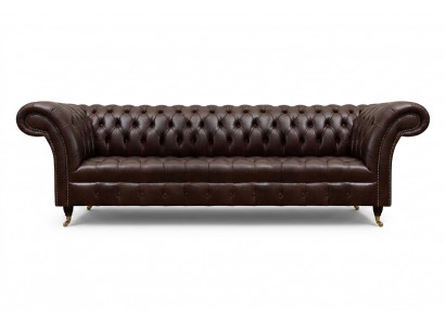 Braune Chesterfield Kënschtleder Couch Modern Sofa Véiersëtzer Sëtzmiwwel