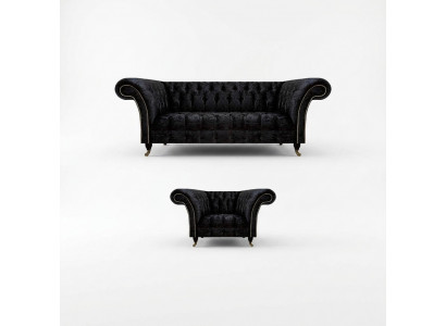 Chesterfield schwaarz Polstermöbel Designer Wunnzëmmer Couch Still 2 Deeler.
