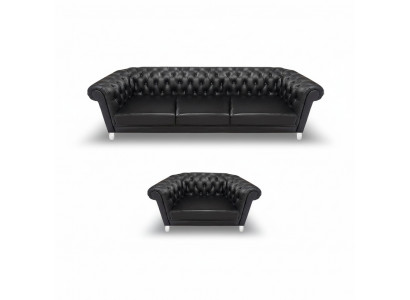 Moderne schwaarz Chesterfield Polstermöbler Exklusivt Ledersofa Sesselen