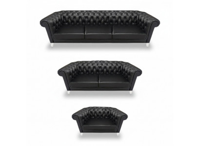 Schwaarz Chesterfield Lieder Set Designer Canapéë Wunnzëmmer Fauteuil