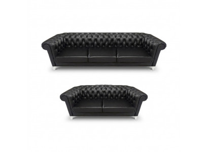 Schwaarz Chesterfield Konschtlieder Sofas Modern Wunnzëmmer Garnitur 2tlg