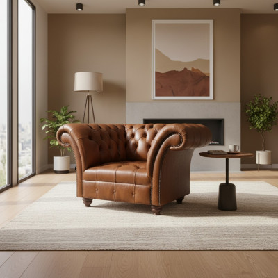 Braune Chesterfield Einsëtzeger Sessellederfotel fir d'Stuff Polster 1-Sëtzer