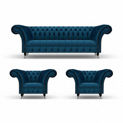 Chesterfield Blo Sëtzgrupp Modern Komplett Won zuimerschlofset