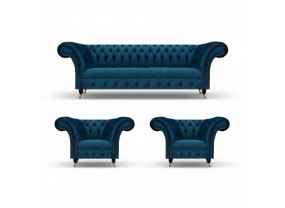 Chesterfield Blo Sëtzgrupp Modern Komplett Won zuimerschlofset