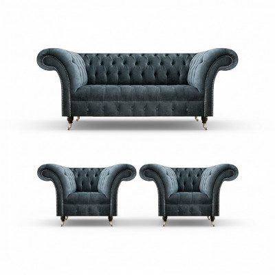 Elegant Chesterfield Couchgarnitur Designer Polstersofas 2x Fauteuilen