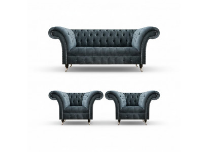 Elegant Chesterfield Couchgarnitur Designer Polstersofas 2x Fauteuilen