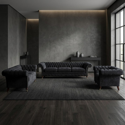 Schwaarz Chesterfield Sofaen Designer Livingroom Polsterverdëcke Fauteuilen