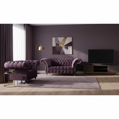 Lila Chesterfield Polstermöbel Designer Stuffzëmmer Sofagarnitur 2-deeleg.