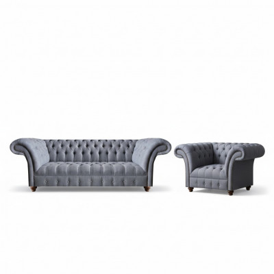Chesterfield Designer Gro Polstergarnitur Modern Textilcouchen 2tlg