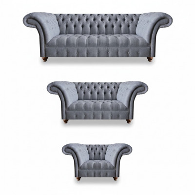 Chesterfield Edel Stoffgarnitur Designer 3-Sëtzer Zweisëtzer Fauteuil
