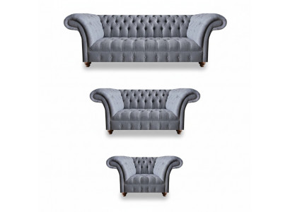 Chesterfield Edel Stoffgarnitur Designer 3-Sëtzer Zweisëtzer Fauteuil
