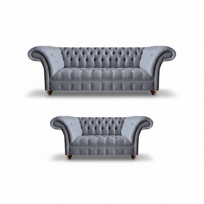 Hellgréng Chesterfield Polstersofaen Designer 3-Sëtzer Zweisëtzer 2tlg