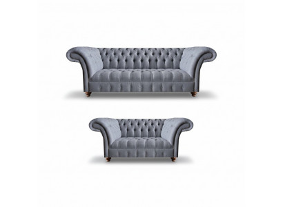 Hellgréng Chesterfield Polstersofaen Designer 3-Sëtzer Zweisëtzer 2tlg