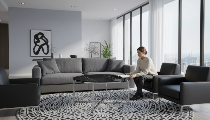 Ronne Coffissall Wunnzëmmer Schwaarz MDF + Metall X-Béi nei Luxus