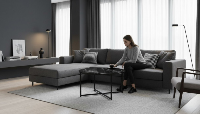 Couchtisch schwaarz Wunnzëmmer héichwäerteg modern minimalistesch Miwwelen nei Holz