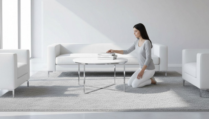Luxuriéisen wäissen Couchtisch Been aus wäissem Metall sëlwerfaarweg Wunnzëmmer nei