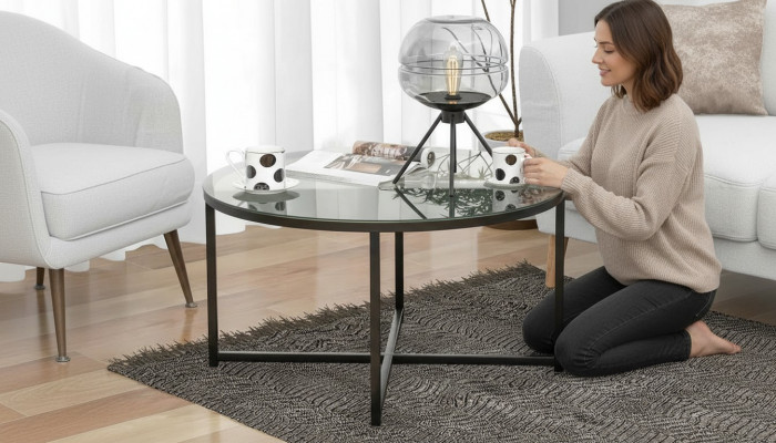 Couchtisch Luxus Wunnzëmmer Iesszëmmermiwwelen Glas + Metall schwaarz héichwäerteg