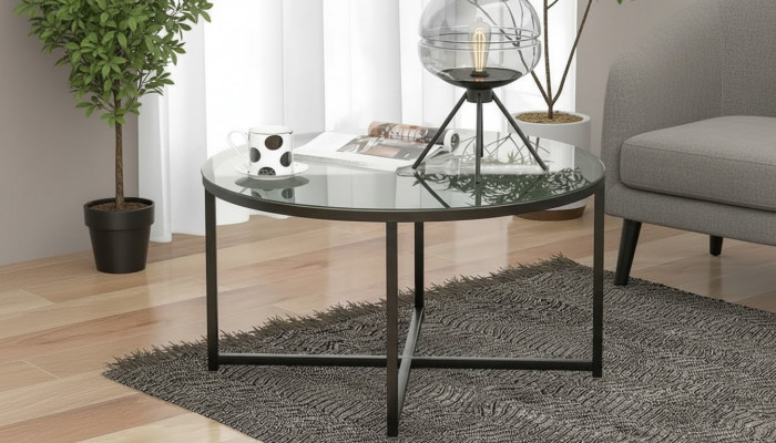 Couchtisch Luxus Wunnzëmmer Iesszëmmermiwwelen Glas + Metall schwaarz héichwäerteg