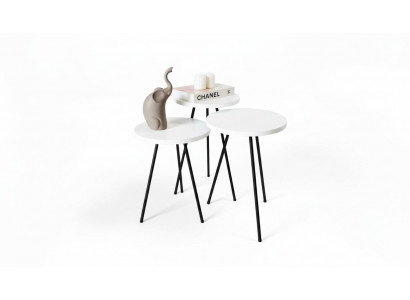 Wohnzëmmer Couchtisch Säitentisch Set 3x Modern Wäiss MDF Metallbeem