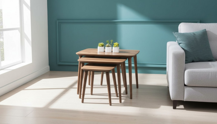 Rechteckegt Dëschset mat 3x Dëscher Wunnzëmmer Iesszëmmer Braun Holz