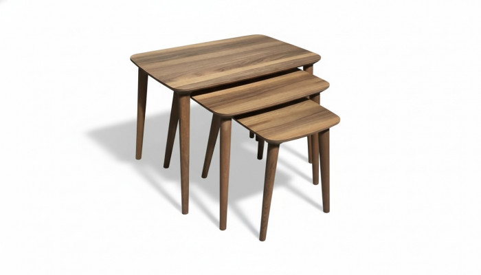 Rechteckegt Dëschset mat 3x Dëscher Wunnzëmmer Iesszëmmer Braun Holz