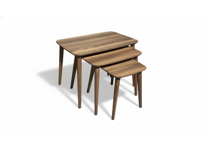 Rechteckegt Dëschset mat 3x Dëscher Wunnzëmmer Iesszëmmer Braun Holz