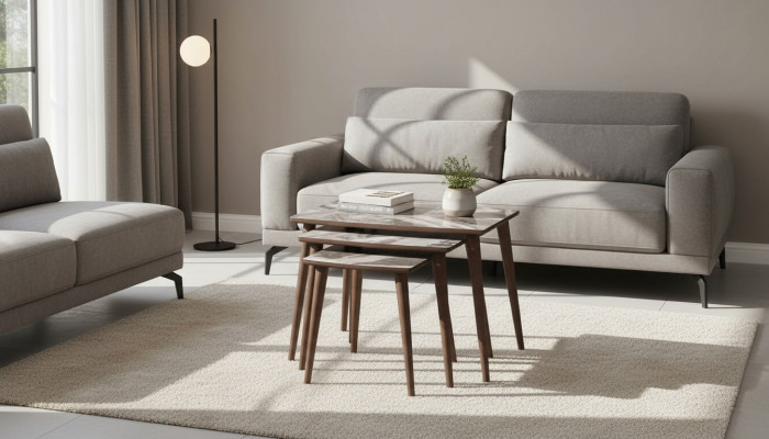 Modern Wunnzëmmer 3x Kaffisdësch-Set rechteckeg beige Beikommend Dësch