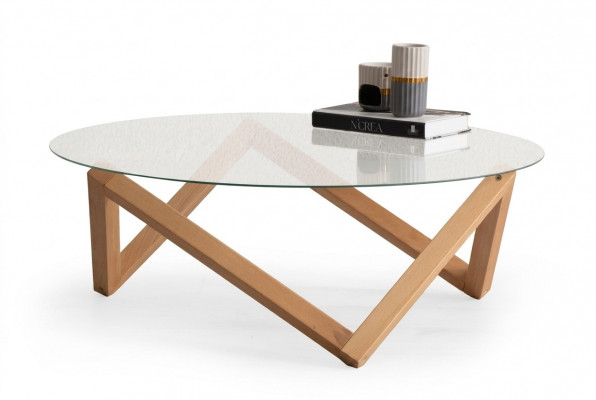 Couchtisch am modernen Stil ronn Glasdëschplack Wunnzëmmer Holzbeen