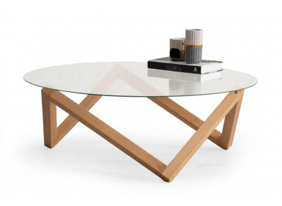 Couchtisch am modernen Stil ronn Glasdëschplack Wunnzëmmer Holzbeen