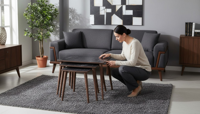Rechteckeg Couchdëscher 3 x Set schwaarz Iesszëmmer-Wunnzëmmerdëscher Nei