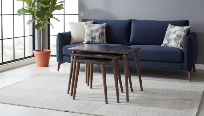 Rechteckeg Couchdëscher 3 x Set schwaarz Iesszëmmer-Wunnzëmmerdëscher Nei