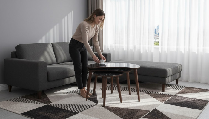 Couchtische 3 x Set aus schwaarzem Holz luxuriéist Wunnzëmmertisch-Set