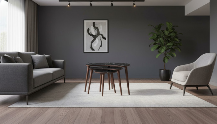 Couchtische 3 x Set aus schwaarzem Holz luxuriéist Wunnzëmmertisch-Set