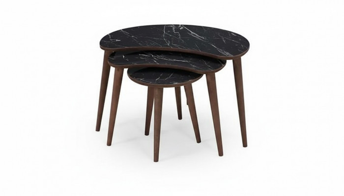 Couchtische 3 x Set aus schwaarzem Holz luxuriéist Wunnzëmmertisch-Set