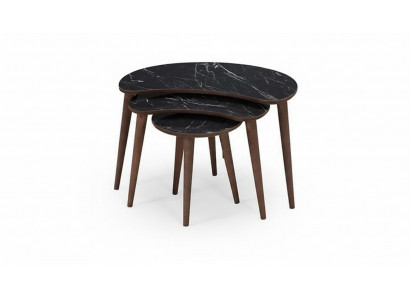 Couchtische 3 x Set aus schwaarzem Holz luxuriéist Wunnzëmmertisch-Set
