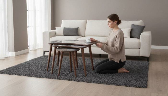 Nierendësch Couchtischen 3er Set Bäistelltischen Wunnzëmmer Beige Nei