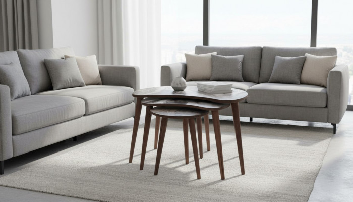 Nierendësch Couchtischen 3er Set Bäistelltischen Wunnzëmmer Beige Nei