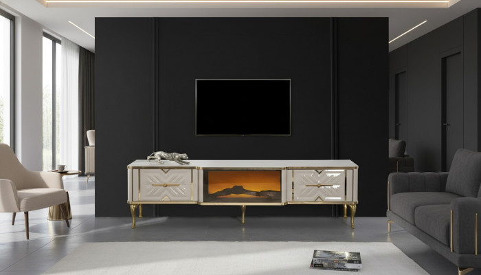 Wunnzëmmer Sideboard wäiss + gëllen Kamäin Luxus RTV Lowboard Exklusiv