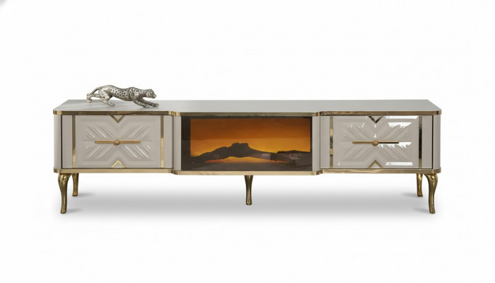 Wunnzëmmer Sideboard wäiss + gëllen Kamäin Luxus RTV Lowboard Exklusiv