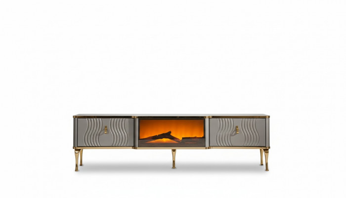 Wäisst TV-Sideboard gëllen MDF Spanplack + Metall Wunnzëmmer TV Miwwelen