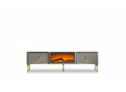 Wäisst TV-Sideboard gëllen MDF Spanplack + Metall Wunnzëmmer TV Miwwelen
