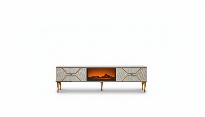 Luxuriéis TV-Sideboard mat wäis-gëllfaarwege Kader aus MDF Metall Wäiss