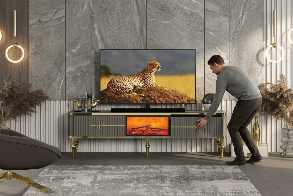 Wunnzëmmer TV Lowboard Gro Kamäin RTV Sideboard Metall + MDF Exklusiv