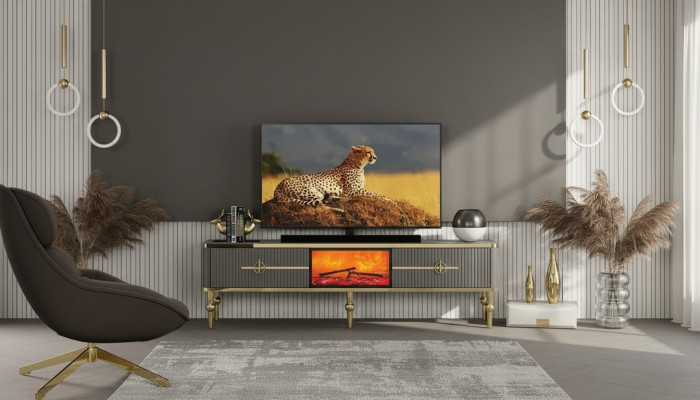 Wunnzëmmer TV Lowboard Gro Kamäin RTV Sideboard Metall + MDF Exklusiv