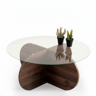 Modernen Couchdësch Wunnzëmmer Glas donkelbrong Holz Spanplack Neit