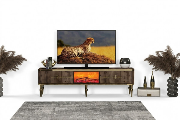 TV-Sideboard Wunnzëmmer Luxus donkelbrong MDF + Metall Gold nei